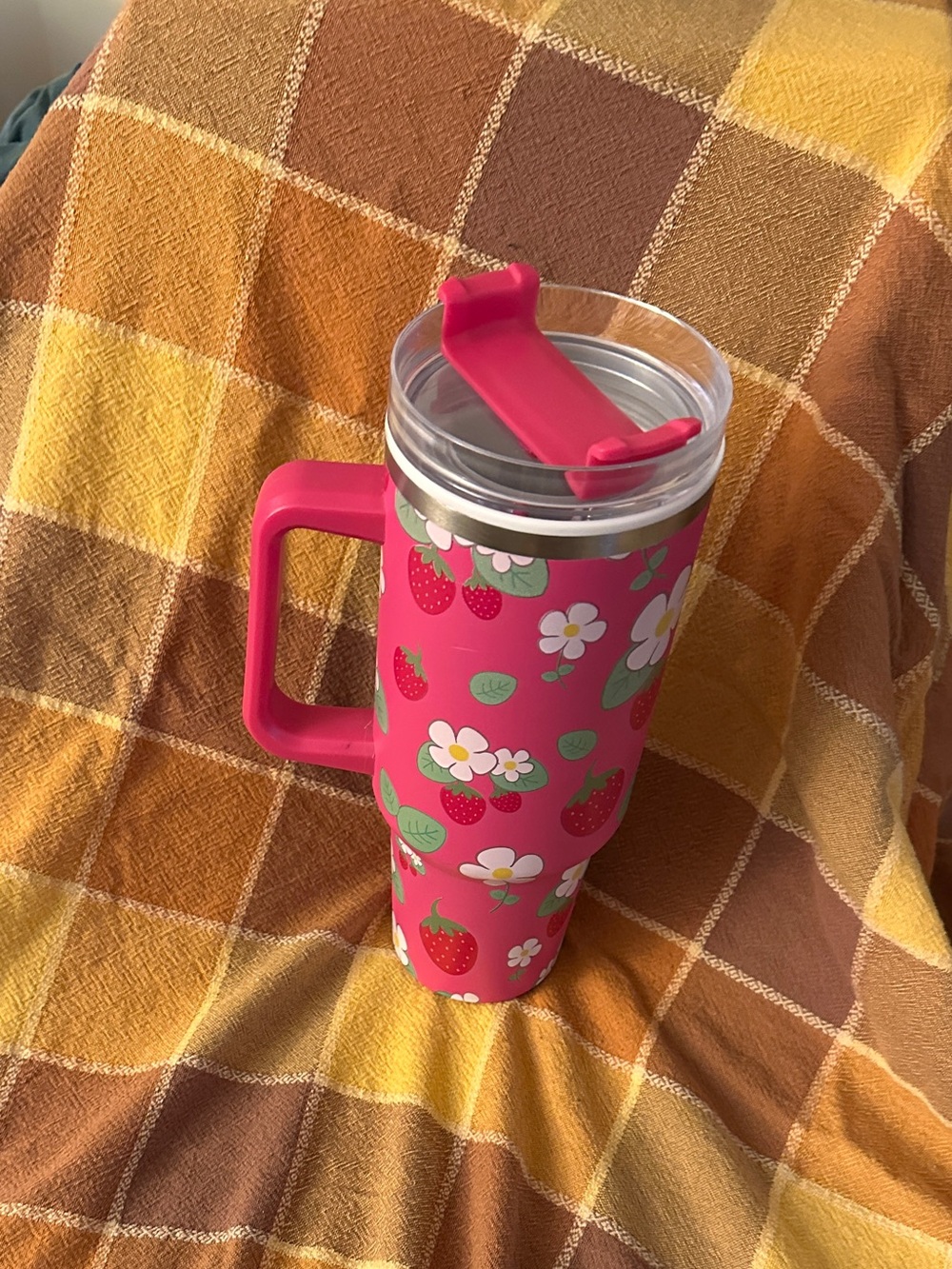 Starbucks Pink Strawberry Floral Travel Mug with Handle